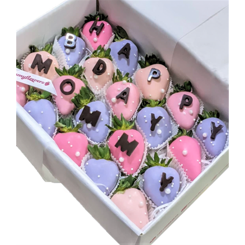 20pcs Pink & Purple Beads Chocolate Strawberries Gift Box (Custom Wording)